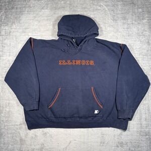 Illinois Sweatshirt Mens 3XL Navy Blue Vintage 90s Starter Embroidered NCAA